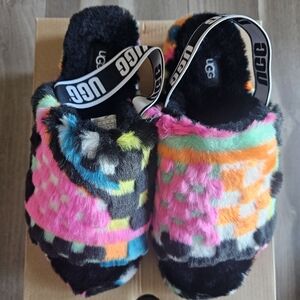UGG NEW! fluff yeah slides furry wool uggs sandals slippers elastic heel strap